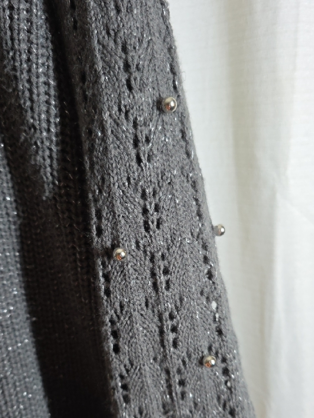 Lane Bryant Charcoal Knit Crewneck Sweater with Pearl-Embellished Sleeves - Picture 3 of 3